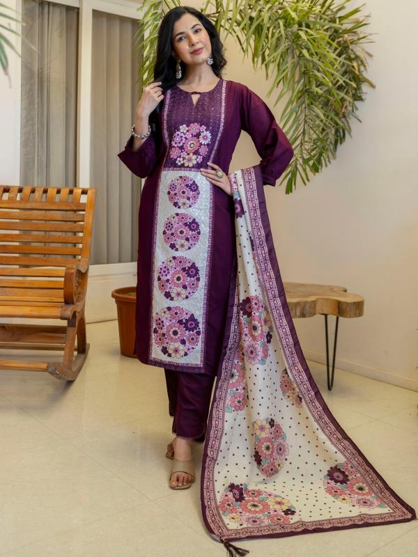 VP 9910 P Women’s Printed Shifli Work Straight Kurta Pent Dupatta Sets | 3pcs Ethnic Set